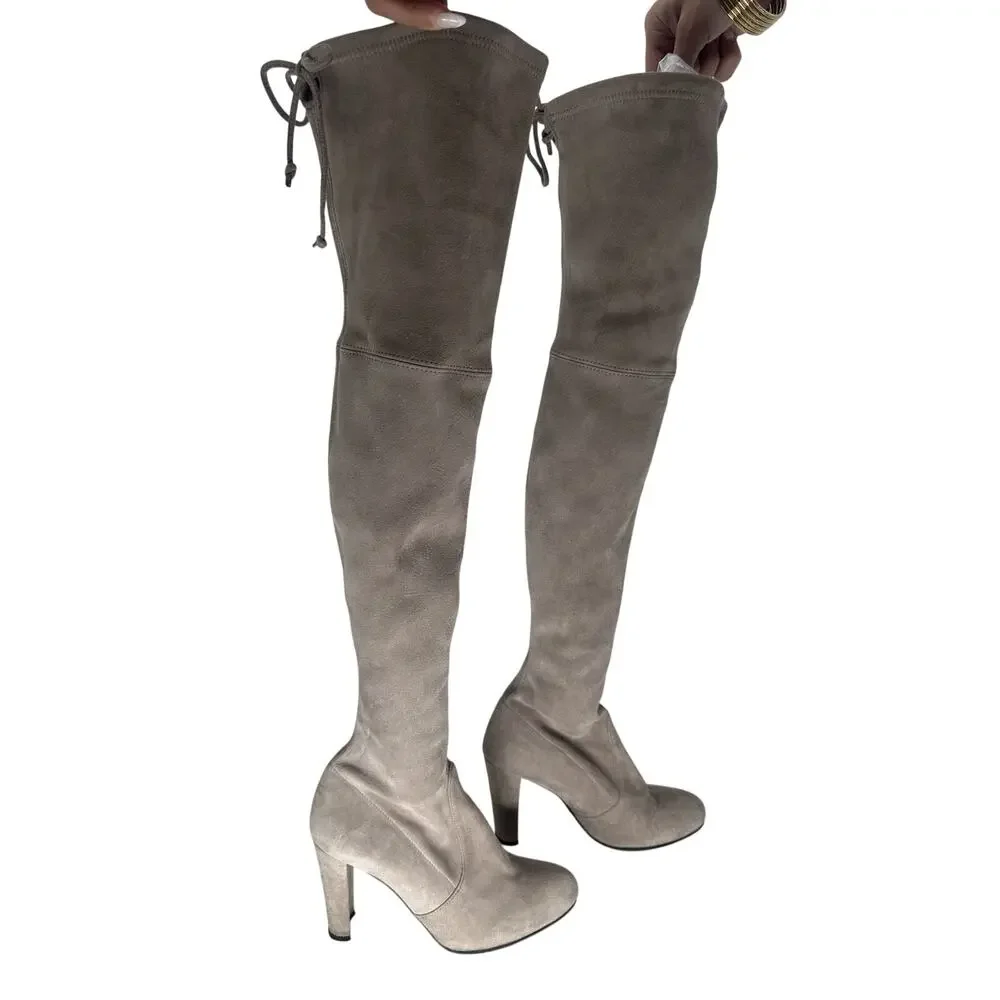 Stuart Weitzman Suede Highland Over-The-Knee Heeled Boots Gray Women's Size 5.5
